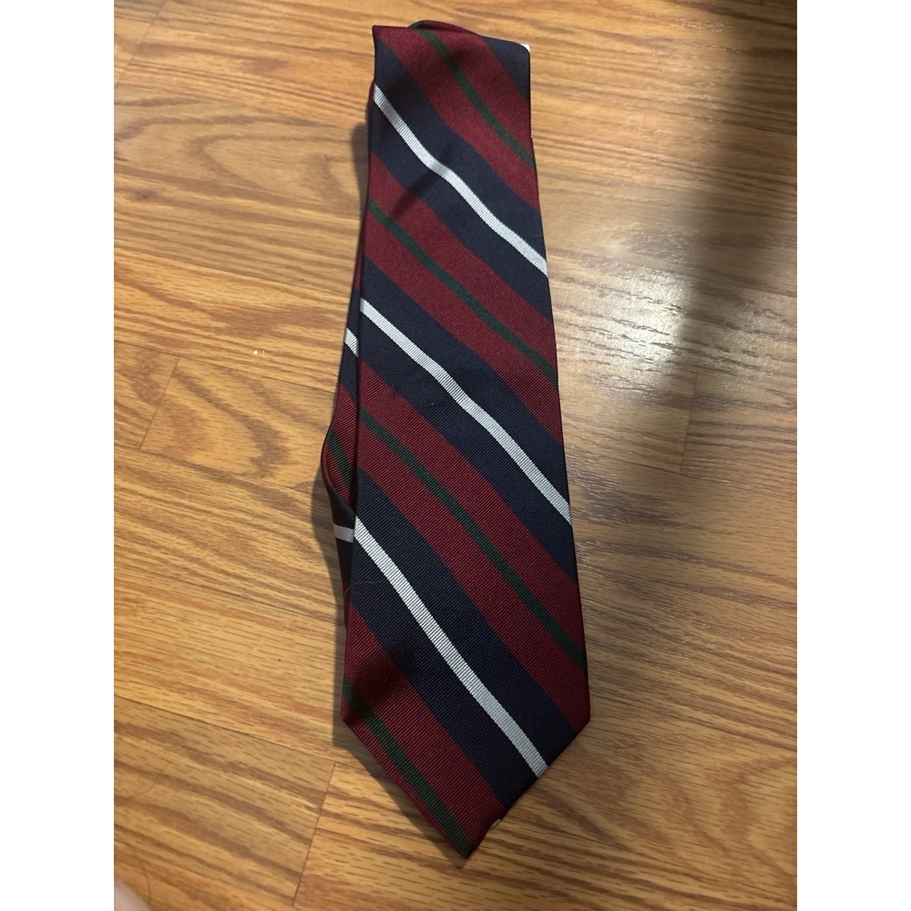 Jos A Bank All Silk Necktie Burgundy Navy Green White Striped Made USA Tie